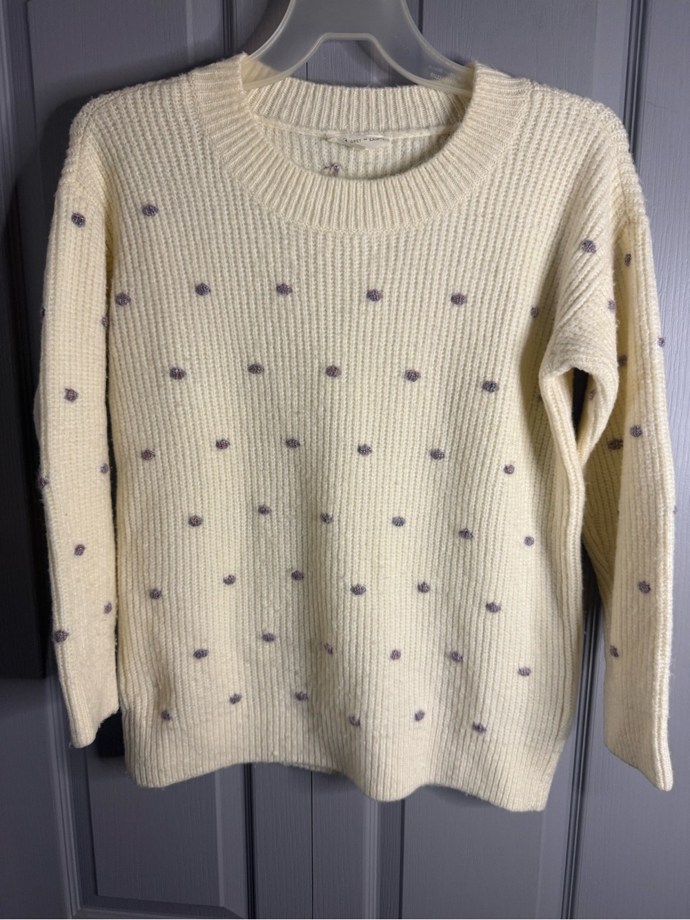 LOFT Cream Crewneck Sweater with Lavender Dot Accents